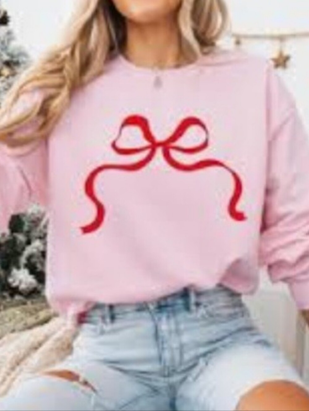 ORIGINALITY DRY GOODS $58 Pink Red Ribbon Sweatshirt Sz Lg